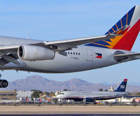 F-OHPJ @ KLAS - Philippines Airlines / Airbus Industrie A340-313 / The tail-end' with US Airways waiting for take-off. - by SkyNevada