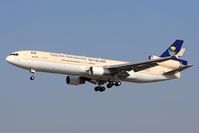 HZ-HM7 @ LAX - Saudi Arabian HZ-HM7 MD-11 (FLT SVA7) from Shannon (EINN) on short-final to RWY 25L. - by Dean Heald