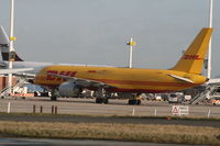 G-BMRB @ EBBR - DHL apron - by Daniel Vanderauwera