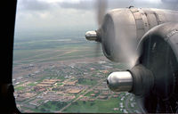 N3701G @ CNW - View from the starboard navigators window on the B-17 Chuckie on downwind for TSTC Waco Airport, 1987 - by Zane Adams