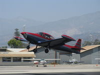 N91533 @ SZP - 1946 North American NAVION, Continental E-185-3 185 Hp listed, rapid very short takeoff climb Rwy 22. Performance, prop and cowl mods suggest higher horsepower engine upgrade - by Doug Robertson