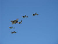 N595JF @ CMA - Four Nanchang China CJ-6As-N147M, N556TR, N9278F and N595JF led in formation flight by N30801 TB-25N 'Executive Sweet' - by Doug Robertson