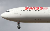 HB-JHG @ KORD - Swiss Airbus A330-343E GLARUS, arriving from LSZH (Zurich - Kloten), on approach RWY 28 KORD.  - by Mark Kalfas