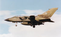 46 45 @ EGQS - Tornado ECR, callsign Mission 3247 Alpha, of JBG-32 on final approach to Runway 23 at RAF Lossiemouth in September 1994. - by Peter Nicholson