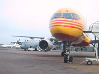 G-BMRB @ EGMC - on the apron fresh from Air Livery hangar in DHL livery - by Alan Pratt