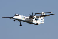 G-JEDM @ EGNT - De Havilland Canada DHC-8-402Q on approach to Runway 25 at Newcastle Airport, March 2012. - by Malcolm Clarke