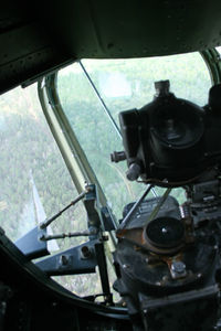 N224J @ DTN - On board the Collings Foundation B-24J Witchcraft on the Shreveport to Dallas leg. (Thanks Jim! )
The view out the bombardier's window - by Zane Adams