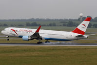 OE-LAY @ LOWW - Shortly before touching down on Rwy 16 - by Bernd Karlik - VAP