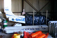 G-BNOE @ EGCJ - damaged after an aborted take off from Walton Wood Airfield on 28 January 2011. The aircraft overran the end of the runway and came to rest in a shallow ditch in a field beyond. - by Chris Hall