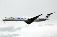 SE-RDR @ ESSA - Flynordic MD-82 on approach tp Stockholm Arlanda airport. - by Henk van Capelle