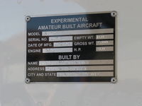 N73747 @ SZP - 2009 Alentiev VAN's RV-10, Lycoming O-540 260 Hp, Builder data plate - by Doug Robertson