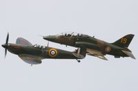 XX184 @ EGOV - Specially marked in WW2 19 Squadron colours, in formation with BBMF Spitfire P7350. - by Howard J Curtis