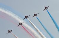 XX322 - Off airport. The RAF Red Arrows in Enid formation led by XX322 on the first day of the Wales NationalAir Show, UK. - by Roger Winser