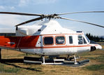 VH-AHH @ YSCB - Stbd side Front end of parked Bell 412 Helicopter VH-AHH Cn 33084 Code H, photographed at Canberra Airport in Mar 1987. Note pop-out floats on the skids. (Later Regd to NSCA as VH-NSV 16JUN87 - 28MAY89.) Previously Registered as N3172D in USA. - by Walnaus47