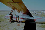 VH-GCG @ YPFT - Under-wing close-cropped view of Canberra Gliding Club Blanik L-13 VH-GCG Cn 025424 at Polo Flat YPFT (at Cooma NSW) on 30Mar1980. I was later taken on a 0.4 hour local flight in Blanik L-13 VH-GCG by ‘Triple C’ Glider Pilot ‘ARW’ (dark image - apologies) - by Walnaus47