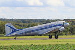 F-AZTE @ LFRU - Douglas C-47A Skytrain, Taxiing rwy 23, Morlaix-Ploujean airport (LFRU-MXN) Air show 2017 - by Yves-Q