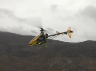  - Rick's RC drone T-REX helicopter, maneuvering, note trailing antenna - by Doug Robertson