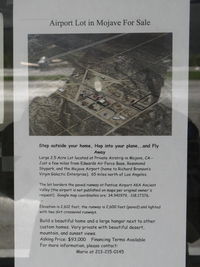  - Pontius Airport AKA Ancient Valley-Not shown on any Aviation Charts per original owner's request. Airport land FOR SALE on Pontius Airport near Mojave, California, Rwy 2.600 ft paved/lighted + 2 dirt xwind - by Doug Robertson
