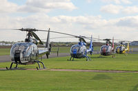  - Gazelles at The Real Aeroplane Club's Helicopter Fly-In at Breighton Airfield, September 22 2013. N505HA, HA-LFQ, G-LOYD & HA-LFH. - by Malcolm Clarke
