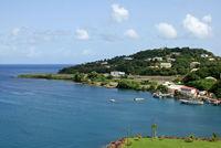  - This is a general overview of this little airport, looking from the mountains bordering the harbor of Castries. - by Daniel L. Berek