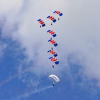  @ Shoreham Airport - The Magnificent RAF Falcons Parachute Display Team - non- contact canopy stack at the superb 25th Anniversary RAFA Shoreham Airshow. - by Eric.Fishwick