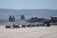  - Two CH-47F helicopters from the Washington Army national Guard taking off from Taxiway B. - by Gerald Howard