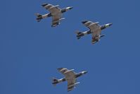  - Three Hawker Hunters overhead for the break to the downwind for RWY 10R. - by Gerald Howard
