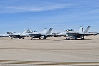  - Three F/A-18D fighters from VMFAT-101 Sharpshooters, Miramar. CA parked on the north GA ramp. - by Gerald Howard