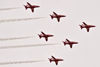  - Six of the 12 Red Arrows landing at BOI for fuel make a fly by before landing. - by Gerald Howard